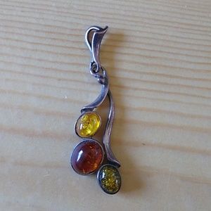 3 Colour Amber Silver Pendant